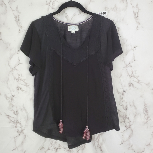 JUN & IVY Black Sheer Blouse Lace Embroidery Large - Picture 10 of 10